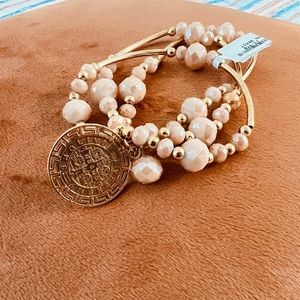 Triple, beaded bracelets. Costume jewelry.